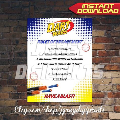 Printable Dart Rules Poster, Dart Rules Sign, Dart Wars Party Signs ...