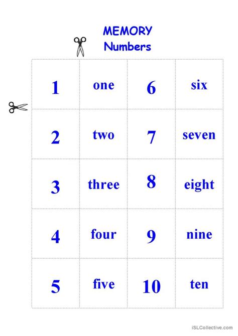 Numbers- MEMORY Game: English ESL worksheets pdf & doc