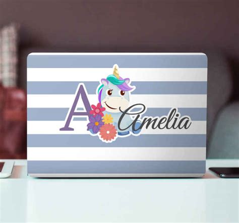 Cute animals unicorn with name laptop stickers - TenStickers