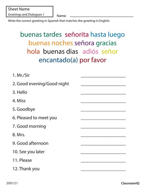 Spanish greetings matching #classroomiq #spanishworksheets #newteachers | Spanish greetings ...