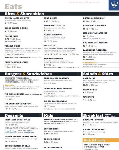 Online Menu of Topgolf Restaurant, Atlanta, Georgia, 30318 - Zmenu