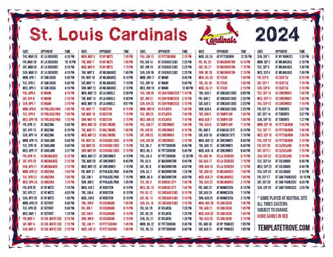 St Louis Cardinals 2024 Schedule Printable