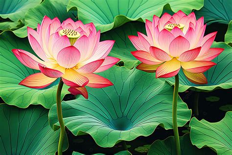 Two Pink Lotus Flowers With Green Leaves Background, High Resolution, Flower, Pink Flower ...