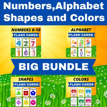 Learn about numbers, Alphabet, shapes and colors. Big flashcards Bundle