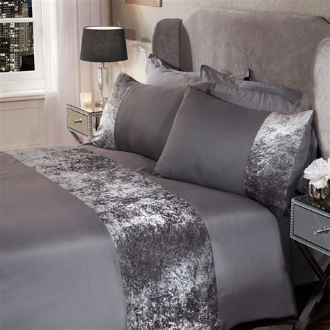 Sienna Crushed Velvet Band Duvet Set - Silver Grey in 2020 | Velvet bedroom, Crushed velvet ...