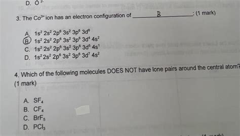 Solved 3. The Co3+ ion has an electron configuration of B : | Chegg.com