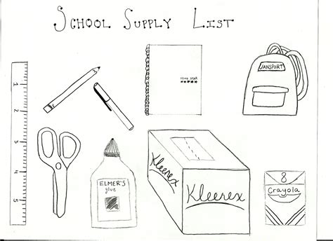 School Supplies Sketch at PaintingValley.com | Explore collection of ...