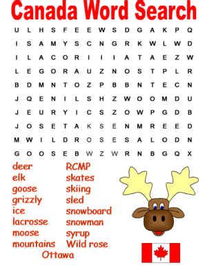 Canada Word Search Puzzles