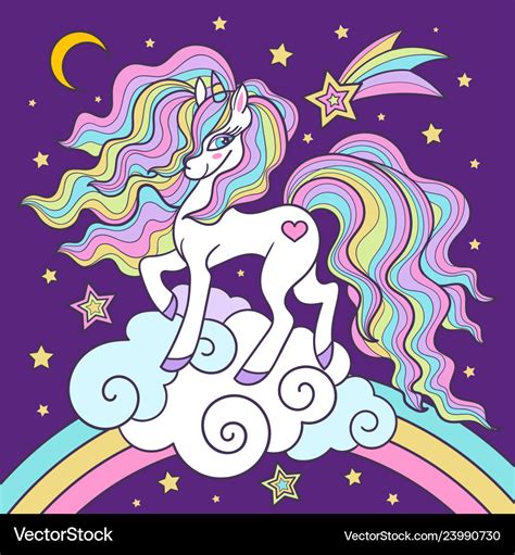 Beautiful white unicorn on a rainbow for design Vector Image