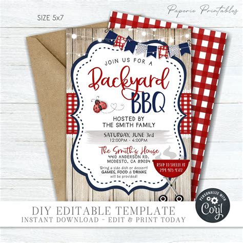 Editable Backyard BBQ Invitation, Family Barbeque, BBQ Invitation ...