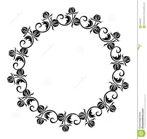 Black And White Round Frame With Flowers Silhouettes. Stock Image ...