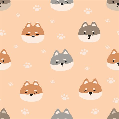 Cute shiba inu dog puppy cartoon doodle seamless pattern 3423833 Vector ...