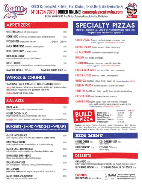 Carry-Out Menu [Cameo Pizza] Catawba/Port Clinton, Ohio