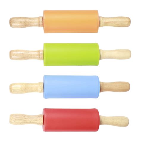 Spptty Mini Rolling Pin,4PCS Mini Rolling Pin Wooden Handle Non‑Stick Silicone Rolling Pins for ...