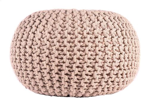 Large Round Pouf Ottoman Beige Braided Indoor Floor Comfortable Footstool 18X15" - Walmart.com ...