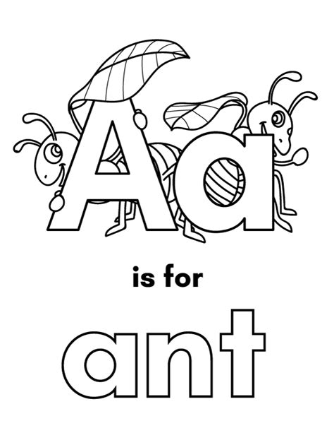 Free A is for Ant coloring page. Download it at https://museprintables.com/download/coloring ...