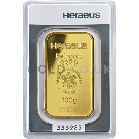 100g Heraeus Gold Bar Minted | GOLD.co.uk - From £5,278