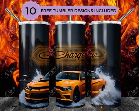 Charger 20oz Skinny Tumbler Wrap Sublimation Design, Orange Charger Car 20oz Template, Straight ...