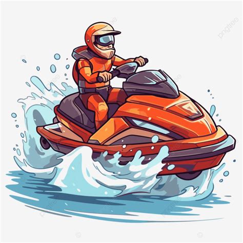 Jet Ski, Sticker Clipart Cartoon Style Cartoon Vector Character In Water Sports Riding Jetski On ...