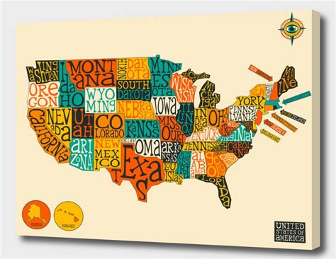 «United States Map» Canvas Print by Jazzberry Blue - Numbered Edition from $59 | Curioos | Map ...