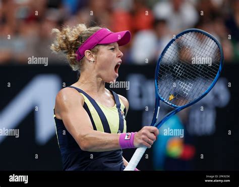 Laura Siegemund of Germany celebrating at the Australian Open 2023 Tennis Tournament, Melbourne ...