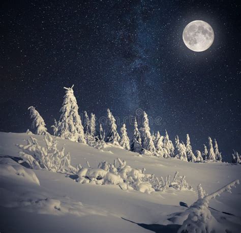 Full Moon in Night Sky in Winter Mountains Stock Photo - Image of season, blue: 59712686