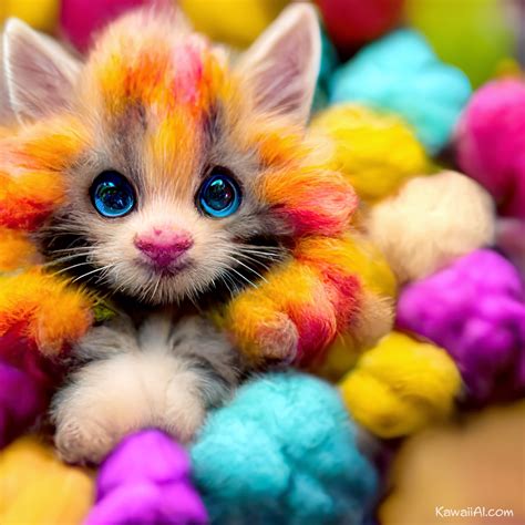 Adorable Fluffy Kittens Splashed with Colors - Kawaii AI