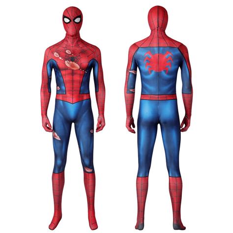 Spider-Man PS5 Classic Suit Spiderman Damaged Cosplay Costume ...