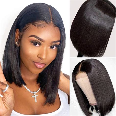 Glueless Short Bob Wigs Human Hair 4x4 Lace Front Wigs for Black Women Brazilian Virgin Lace ...