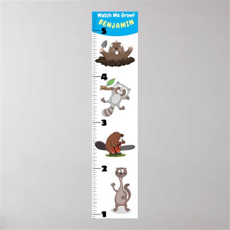 Cute funny animals cartoon growth chart | Zazzle