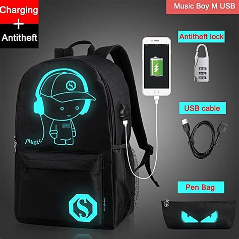 USB Charge Cool Boys School Backpack Waterproof Luminous School Bag ...