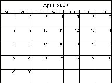 April 2007 Printable Calendar