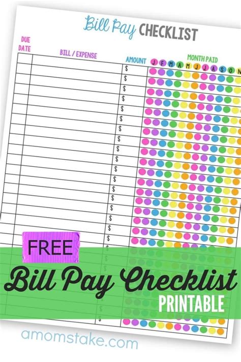 Monthly Bill Payment Checklist - A Mom's Take