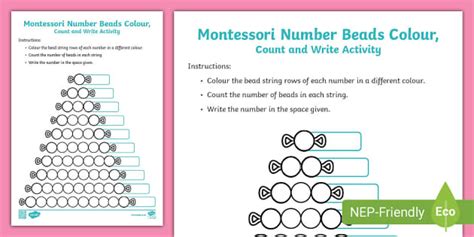 Montessori Number Beads Colour, Count and Write Activity