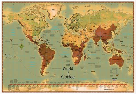 World Coffee Map 2021 Edition Exquisitely Detailed and LAMINATED 3 ...