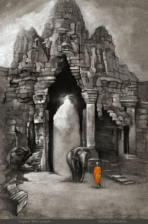 Pencil Angkor Wat Drawing Built from 802 to 1220 ad by the khmer civilization the temples at ...