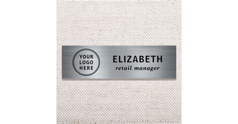 Elegant Business Logo Silver Name Tag | Zazzle