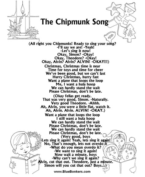 BlueBonkers: The Chipmunk Song, Free Printable Christmas Carol Lyrics Sheets : Favorite ...