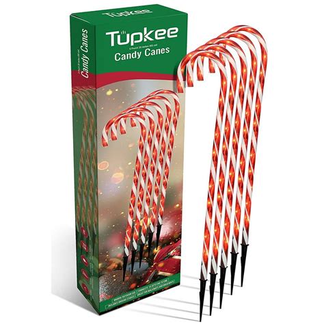 Tupkee Pre-Lit Candy Cane Decorations -Pathway Christmas Lights, 26-Inches (66 cm), Set of 5 ...