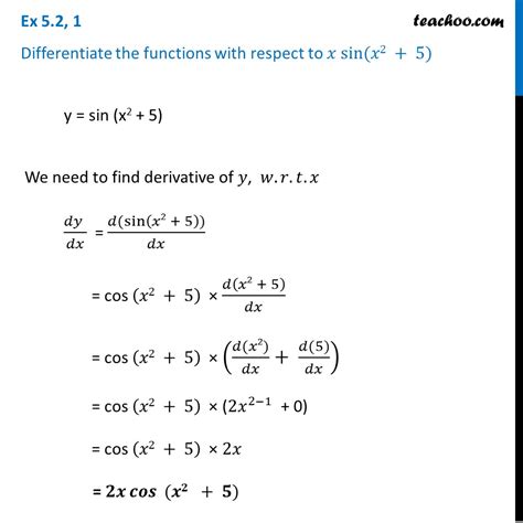 Ex 5.2, 1 - Differentiate sin (x2 + 5) - Chapter 5 Class 12