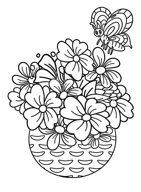 Spring Flowers Basket Coloring Page - Free Printable Coloring Pages