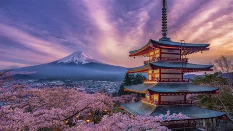 Download Japan Cherry Blossom Pagoda And Mt. Fuji Wallpaper ...