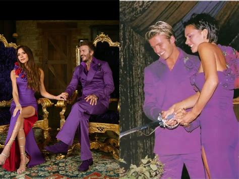 David and Victoria Beckham celebrate 25th anniversary wearing their iconic purple wedding ...