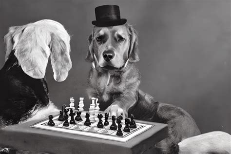 Dog Playing Chess in Lord's Clothes and Bowler Hat · Creative Fabrica