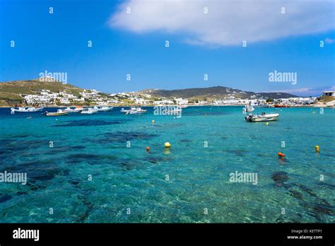 Fishing boats at Ornos Bay, Mykonos, Cyclades, Greek Stock Photo - Alamy