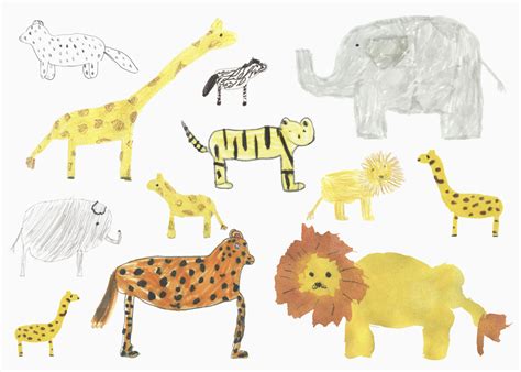 Childs drawing safari animals on whit background stock photo (213192) - YouWorkForThem