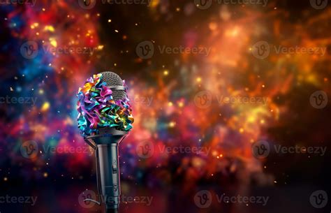 Beautiful imaginative creative microphone sound explosion with multiple colors. Generative Ai ...