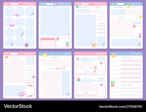 Cute planner templates weekly monthly and yearly Vector Image