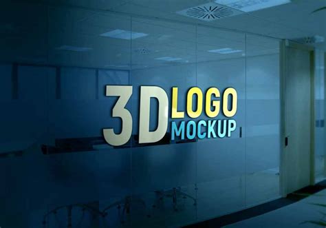 Free Glass Wall 3D Logo Mockup - Mockup City