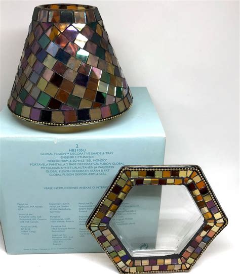 PartyLite #GlobalFusion Candle Jar #Shade #Tray Set Mosaic Glass Retired Orig Box #PartyLite ...